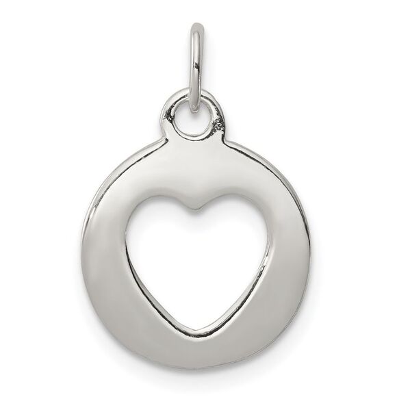 Kazi Luxury Sterling Silver Polished Circle with Punch Out Heart Charm - Picture 1 of 4